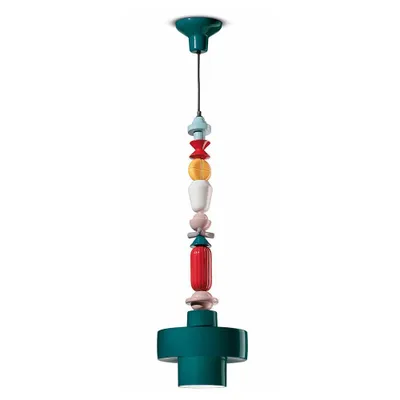 Zdjęcie produktu dla Ferroluce ceramiczna lampa wisząca Lariat 91cm turkusowa okrągła