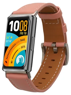 Produktbild von kwmobile Echtleder Uhrenarmband für Huawei Band 11 / Band 11 Pro Armband - Ersatzarmband für Fitnesstracker - Wechselarmband Smartwatch - Altrosa