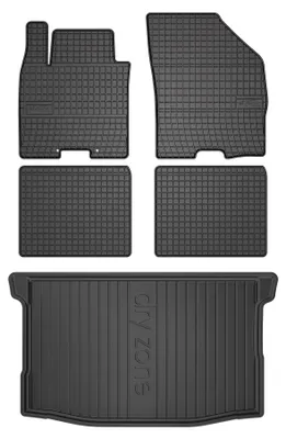 Image de Tapis en caoutchouc + bac de coffre pour Suzuki Baleno II 2015- (hayon, plancher haut) – 5 pièces, noirs, sur mesure