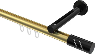 Produktbild von Interdeco Innenlaufstange / Gardinenstange mit Innenlauf Messing-Optik / Schwarz, Typ Siteno Zoena (Glitzerzylinder), 20 mm Ø 1-läufig, 280 cm