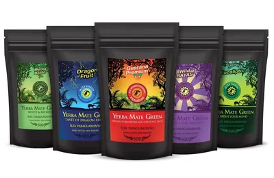 Produktbild von Yerba Mate Tee Mate Geen Set 5x500g - Yerba Mate Green: Menta Boldo, Eucalipto, Dragon Fruit, Wild Bayas, Guarana Premium