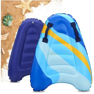 Produktbild von Aufblasbares Bodyboard, aufblasbares Surfbrett mit Griffen, faltbar, Strandspielzeug für Kinder und Erwachsene, sicher für Strand und Schwimmbad, blaue Streifen