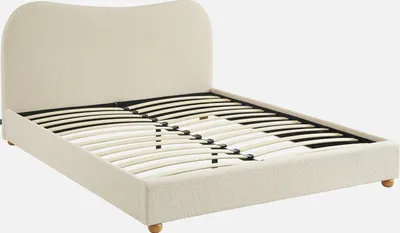Immagine prodotto di Letto con rete a doghe e testiera, bianco con finitura bouclé, Bianco
