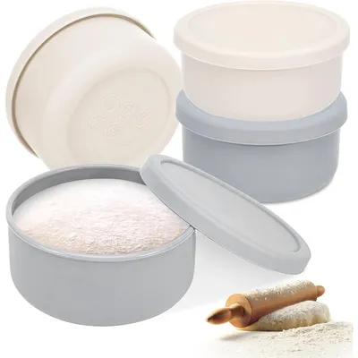 Produktbild von 4er Set Pizza-Teigboxen mit Deckel – Runde Silikon-Behälter zum Aufgehen & Lagern von Pizzateig, mikrowellengeeignet, platzsparend – Creme