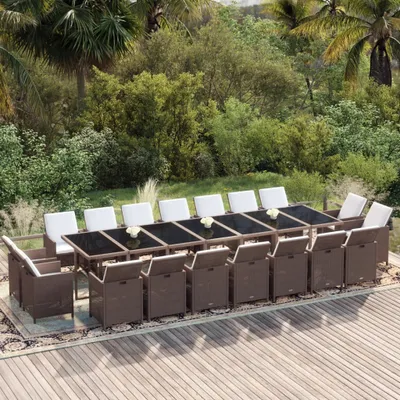 Image de The Living Store Ensemble de jardin 19 pièces avec coussins en polyrotin brun