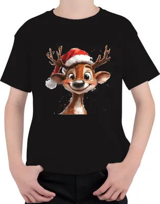 Produktbild von Weihnachten Rentier Santa Geschenk niedliches lustig Kinder Uni Kinder T-Shirt, Schwarz, 116