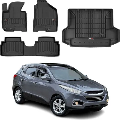 Zdjęcie produktu dla Zestaw dywaników podłogowych i wykładziny bagażnika OMAC do Hyundai ix35 2009-2015 gumowy czarny 4x