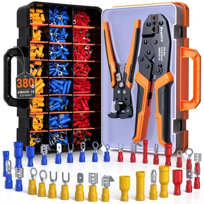 Image de Kit de pinces à sertir comprenant des cosses, une pince à dénuder, 380 pièces, pour câbles de 0,5 à 6 mm²