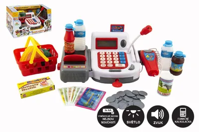 Produktbild von Digitale Spielzeugkasse aus Kunststoff, 30 cm, mit Zubehör, batteriebetrieben, mit Sound und Licht, im Karton