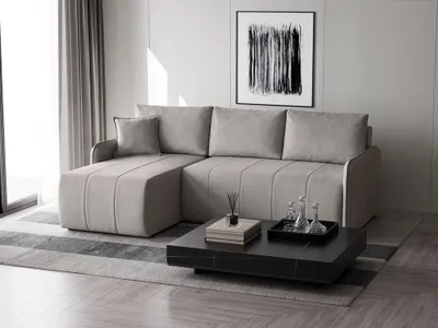Produktbild von Ecksofa Capri L-form mit Schlaffunktion, Bettkasten & universeller Ottomane, Beige