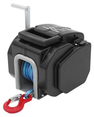 Zdjęcie produktu dla Elektryczna wciągarka linowa – 12 V do łodzi/quadów/przyczep – moc 400 W – siła uciągu 2948 kg – sterowanie radiowe i przewodowe – przełożenie 465:1 – kolor czarny