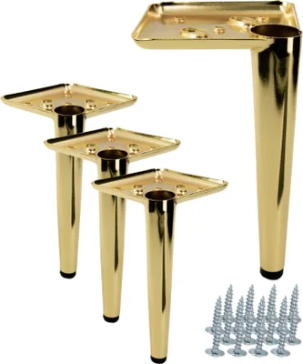 Image de lot de 4 pieds de meuble chromés dorés 17 cm - Pieds métalliques élégants pour canapés, commodes et buffets
