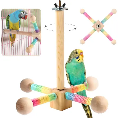 Produktbild von Vogelspielzeuge,360° Drehbares Wellensittich Spielzeug aus Holz – Vogelspielzeug & Vogelkäfig Zubehör für kleine und mittelgroße Papageien