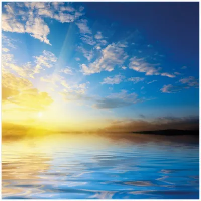 Produktbild von Wallario Premium Glasbild, freischwebende Optik, kräftige Farben, Größe 30 x 30 cm Motiv Sonnenuntergang über dem Meer I