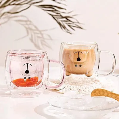 Productafbeelding van Dubbelwandige latte macchiato-bekers - Schattige beker set met berenmotief