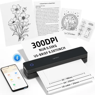 Tragbarer Bluetooth-Thermodrucker, A4, 300 dpi, schwarz
