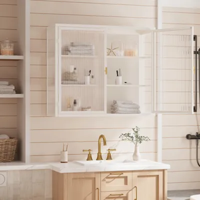 Immagine prodotto di okwish Mobiletto da cucina, Mobiletto da bagno, Mobiletto pensile con triplo scomparto, Mobiletto per soggiorno e bagno, Bianco