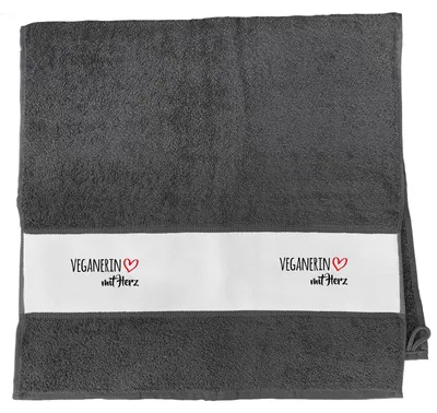 Produktbild von Huuraa Handtuch Veganierin mit Herz 50x100cm Graphite Baumwolle Handtuch Geschenkidee