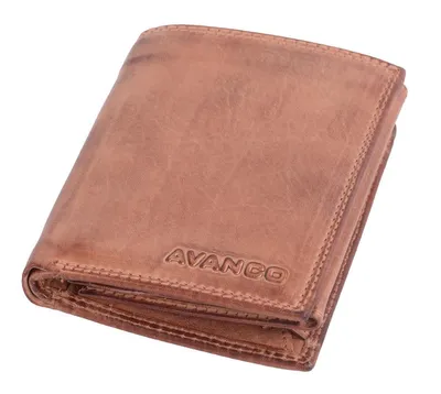 Image de Portefeuille pour homme en cuir marron, avec protection anti-piratage RFID