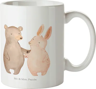 Produktbild von Mr. & Mrs. Panda Plastikbecher Bär und Hase Umarmen - Weiß - Geschenk, Trinklernbecher, Pott, BFF, für Immer, Kinderbecher, Freunde, Haferl, Hocheitstag, Camping Tasse
