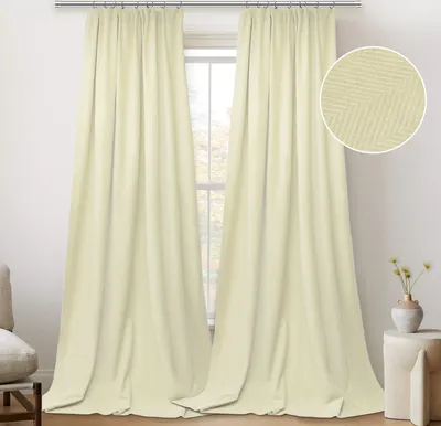 Produktbild von Samt Vorhang Geometrisch Geprgt Thermo Gardinen Verdunkelungsvorhnge mit Kruselband Dekoschal fr Wohnzimmer Schlafzimmer, 2er Set, B132 x H213cm, Beige