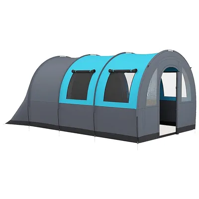 Produktbild von Familienzelt 6 Personen 480x260 cm, Tunnelzelt wasserfest 3000 mm, grau/blau