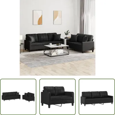 Produktbild von The Living Store 2-tlg. Sofagarnitur mit Kissen Schwarz Kunstleder