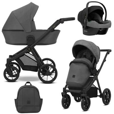 Produktbild von Kunert Brav 3-in-1 Kombikinderwagen Graphite mit Babyschale, schwarzer Rahmen