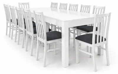 Produktbild von Furniture24 Ausziehbarer Tisch 160 - 300 Cm Wenus Mit 12 Stühlen - Weiß Hochglanz
