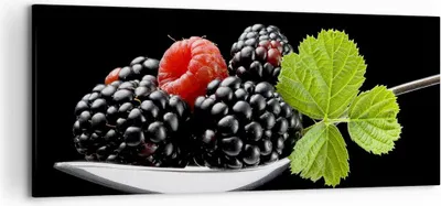 Produktbild von Bild auf Leinwand - Leinwandbild - Löffel Himbeere Brombeere Frucht - 120x50cm - Wand Bild - Wanddeko - Leinwanddruck - Bilder - Kunstdruck - Leinwand bilder - Wandkunst - AB120x50-2202