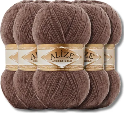 Produktbild von Alize 5x 100g Angora Gold Wolle, Uni, Häkeln, Stricken (Cocoa | 493)