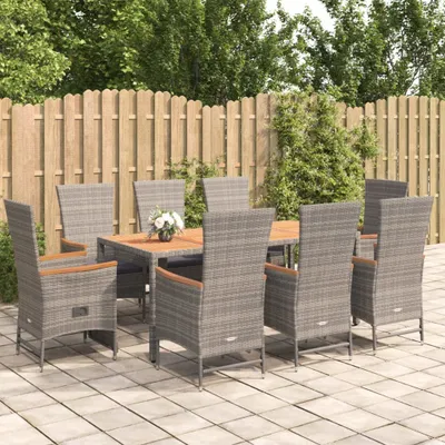Produktbild von The Living Store 9-tlg. Garten-Essgruppe mit Kissen Grau Poly Rattan
