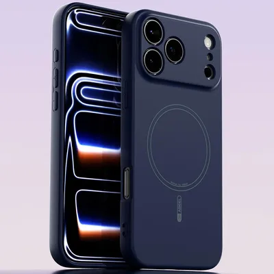 Produktbild von Magnetische Handyhülle für iPhone 17 Pro Max, MagSafe kompatible, Flüssig Silikon Stoßfest Kratzfest Hülle Dunkelblau