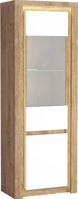 Produktbild von Vitrinenschrank mit LED Glasbodenbeleuchtung modern in Eiche mit weiß LATINA-161