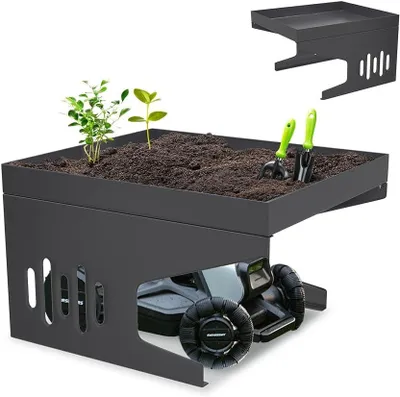 Zdjęcie produktu dla Garaż dla robota koszącego QEENTOE, stalowy, 70 x 60 x 43 cm, antracytowy – Wodoodporna konstrukcja z dachem, odporna na korozję, zapewniająca ochronę przed słońcem i deszczem dla robotów koszących w ogrodzie