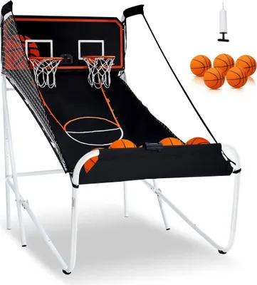 Immagine prodotto di Gioco di basket arcade pieghevole - canestro per 2 giocatori - supporto portatile per pallacanestro - perfetto per interni ed esterni