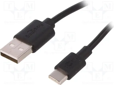 Image de 1 câble USB 2.0, 2 mètres, connecteur USB A, connecteur USB C, noir. Câble USB, fil en cuivre 59122