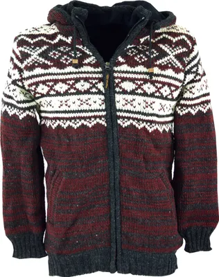 Produktbild von Uni Strickjacke mit Norwegermuster, Wolljacke, Nepaljacke rot - Modell 20, Herren, Wolle, Größe: S
