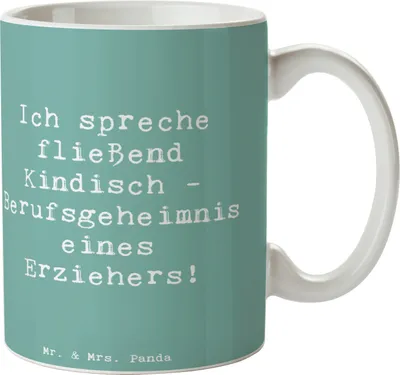 Produktbild von Mr. & Mrs. Panda Tasse Spruch Erzieher Kindisch - Meeresbrise - Geschenk, Kaffeebecher, Berufspassion, Kaffeetasse, Berufsliebe, Becher, Keramikbecher, Beruf, Spielen