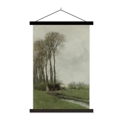 Produktbild von MuchoWow® Textilposter Pferde am Tor - Gemälde von Anton Mauve 40x80 cm mit schwarzem Rahmen - Wandemalerei