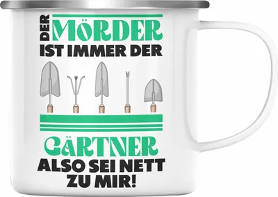 Produktbild von Trendation - Gärtner Emaille Tasse mit Spruch Garten Hobbygärtner Geschenk Lustig Gärtnerin Geschenkidee (Silber)