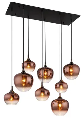 Produktbild von Hängeleuchte, 8-Flammig, Glas kupfer, schwarz-matt, L 105 cm
