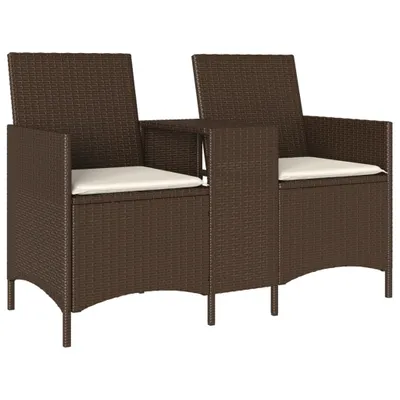 Produktbild von vidaXL Gartensofa 2-Sitzer mit Tisch und Kissen Braun Poly Rattan