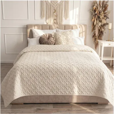 Produktbild von CalmyHOME Tagesdecke Bett Bettüberwurf Überwurf Sofaüberwurf Steppdecke Sofa Decke Überwurfdecke Tages Decken Betthusse Überdecke gesteppte Tagesdecken Quilt Creme 240cm x 260cm