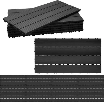 Produktbild von Izrielar Terrassenfliesen Holzfliesen Balkon 30x60cm, WPC Fliesen Wasserfilterbar Terrassen Garten, Anthrazit 48 Stück