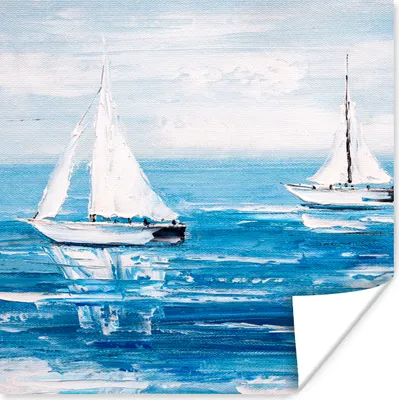 Produktbild von MuchoWow® Poster Malerei - Ölfarbe - Boot - Wasser 50x50 cm - Wohnzimmerdekoration