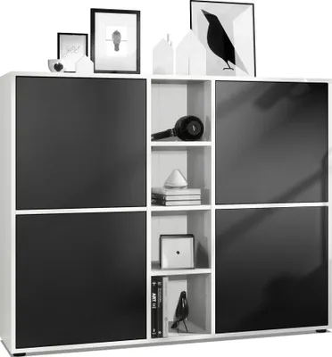 Produktbild von Vladon Highboard Cuba V3,  Germany, Weiß matt/Schwarz matt - Moderne Anrichte mit 12 Fächern (130,5 x 105,5 x 35,5 cm)
