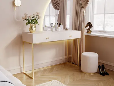 Produktbild von GrainGold Konsolentische Belleza - Schminktisch mit Schubladen - Schlafzimmer Frisiertisch - Cashmere mit goldenen Beinen