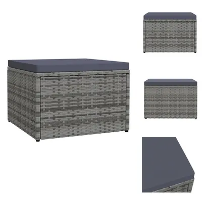 Image de vidaXL Pouf d'extérieur avec coussin gris en polyrotin -  Pouf rembourré