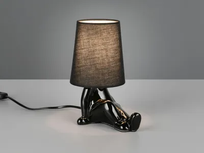 Produktbild von Ausgefallene LED Tischlampe Keramik Schwarz, Stoffschirm, kleine Nachttischlampe